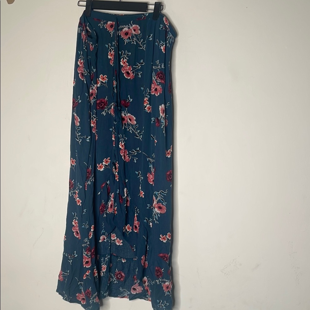 Ruffled Green and Blue Asymmetrical Maxi Skirt